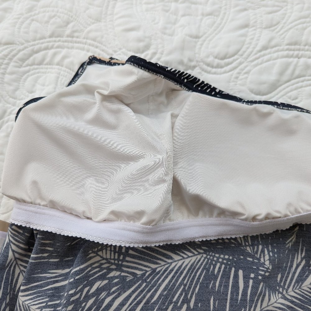 Michael Kors Palm Print Two Piece Tankini Bikini Bottoms Navy White One Shoulder - Picture 9 of 14